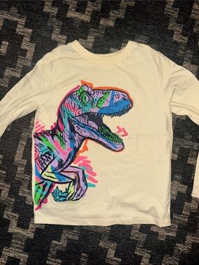 Cat & Jack Cream Long Sleeve Tee with Neon Dinosaur Graphic
